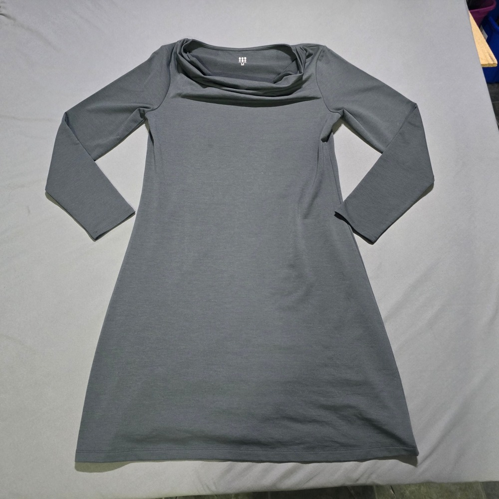 Title Nine Cowl Neck Dress Womens Medium Grey Long Sleeve Merino Wool Blend